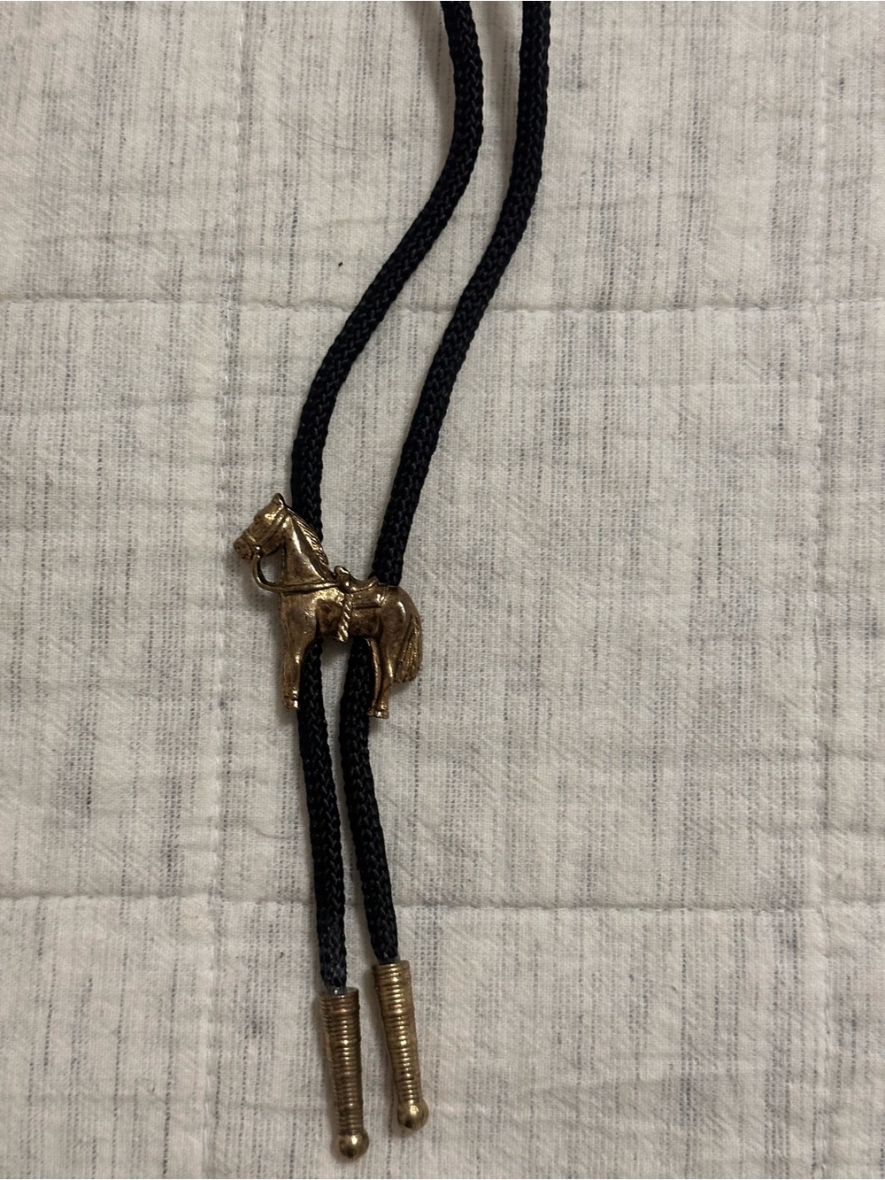 Vintage Gold Horse Bolo Tie with Black Cord